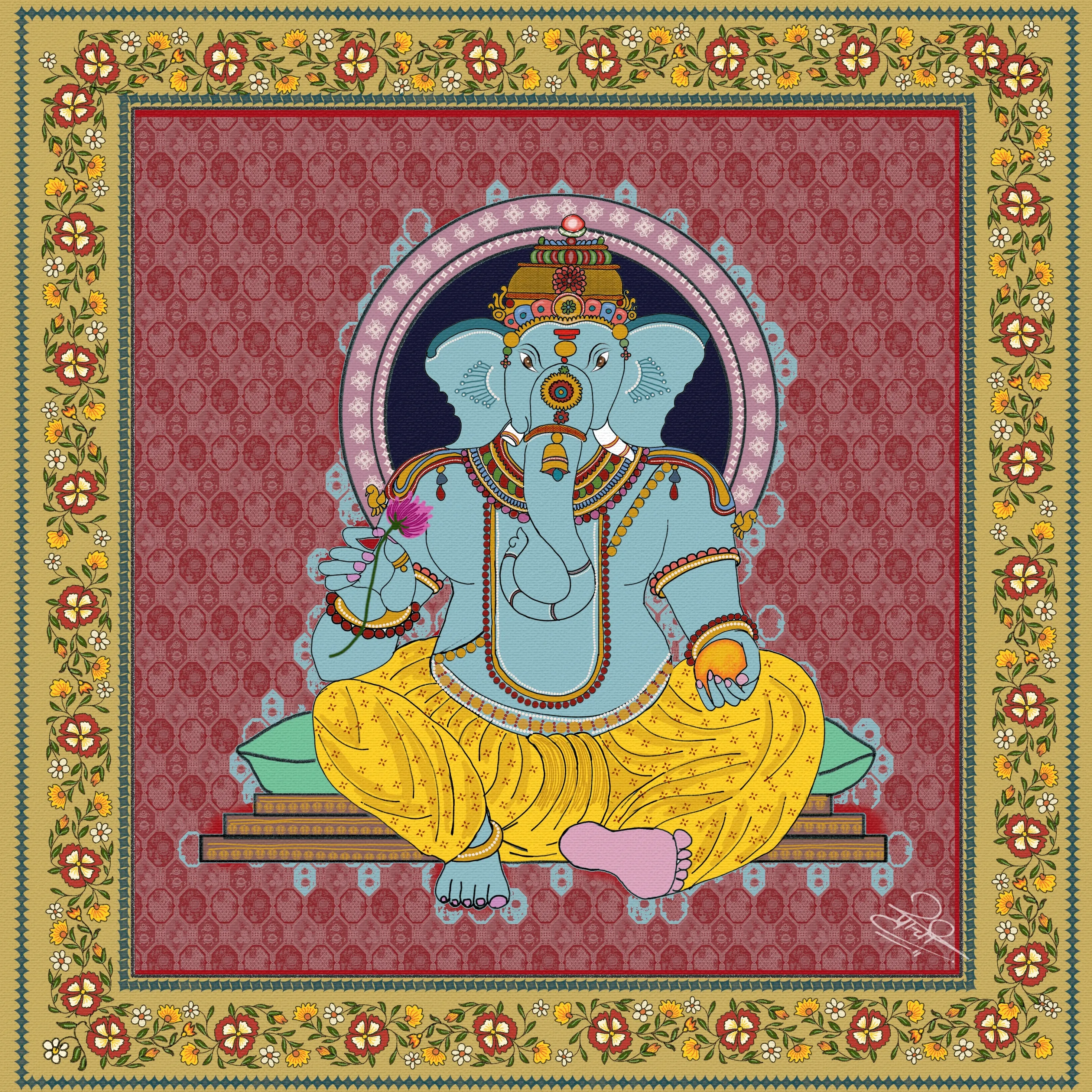 “Royal Ganesha in Folk Elegance”