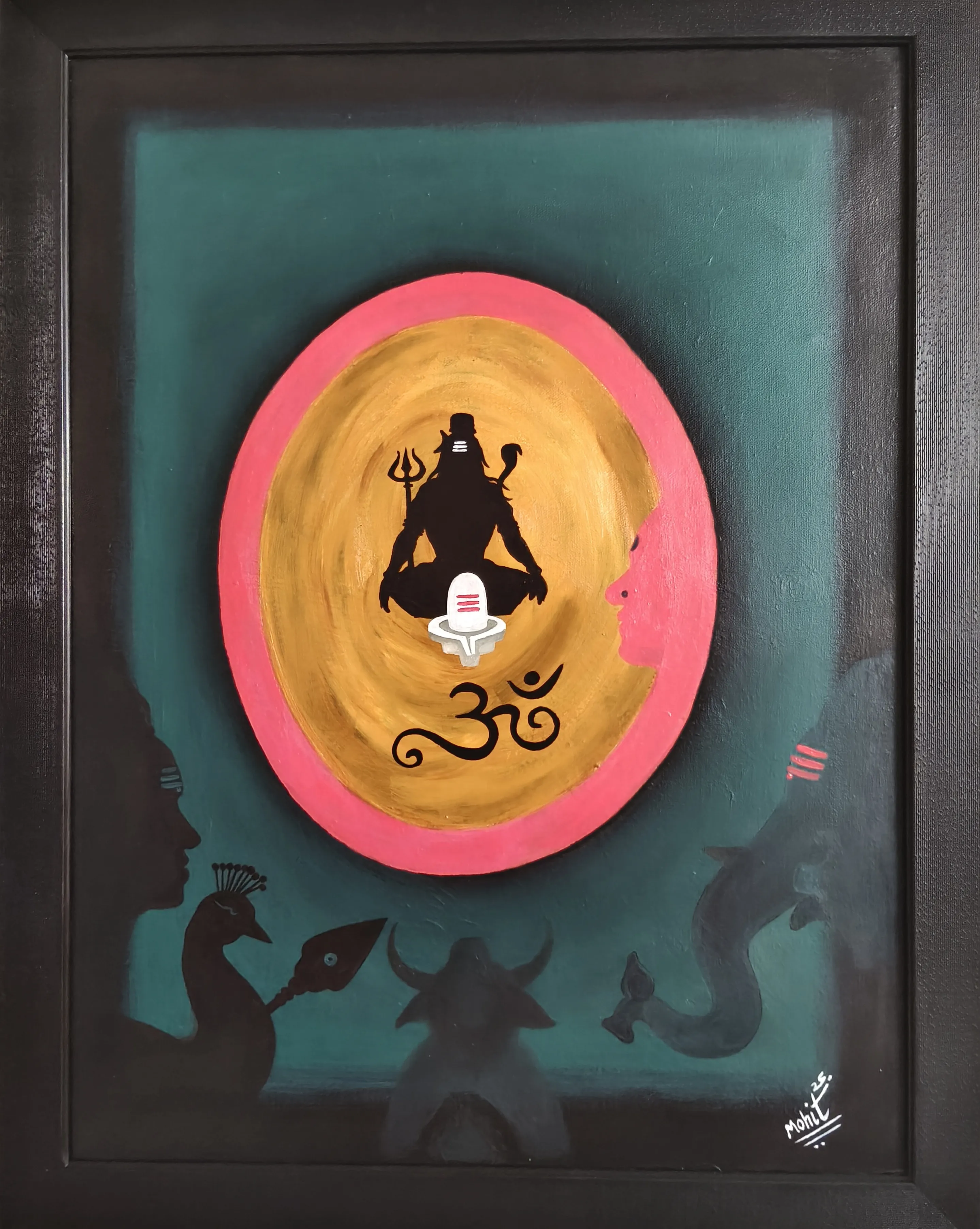 Shiva with pravati ganesh-kartikeya on mirror wall